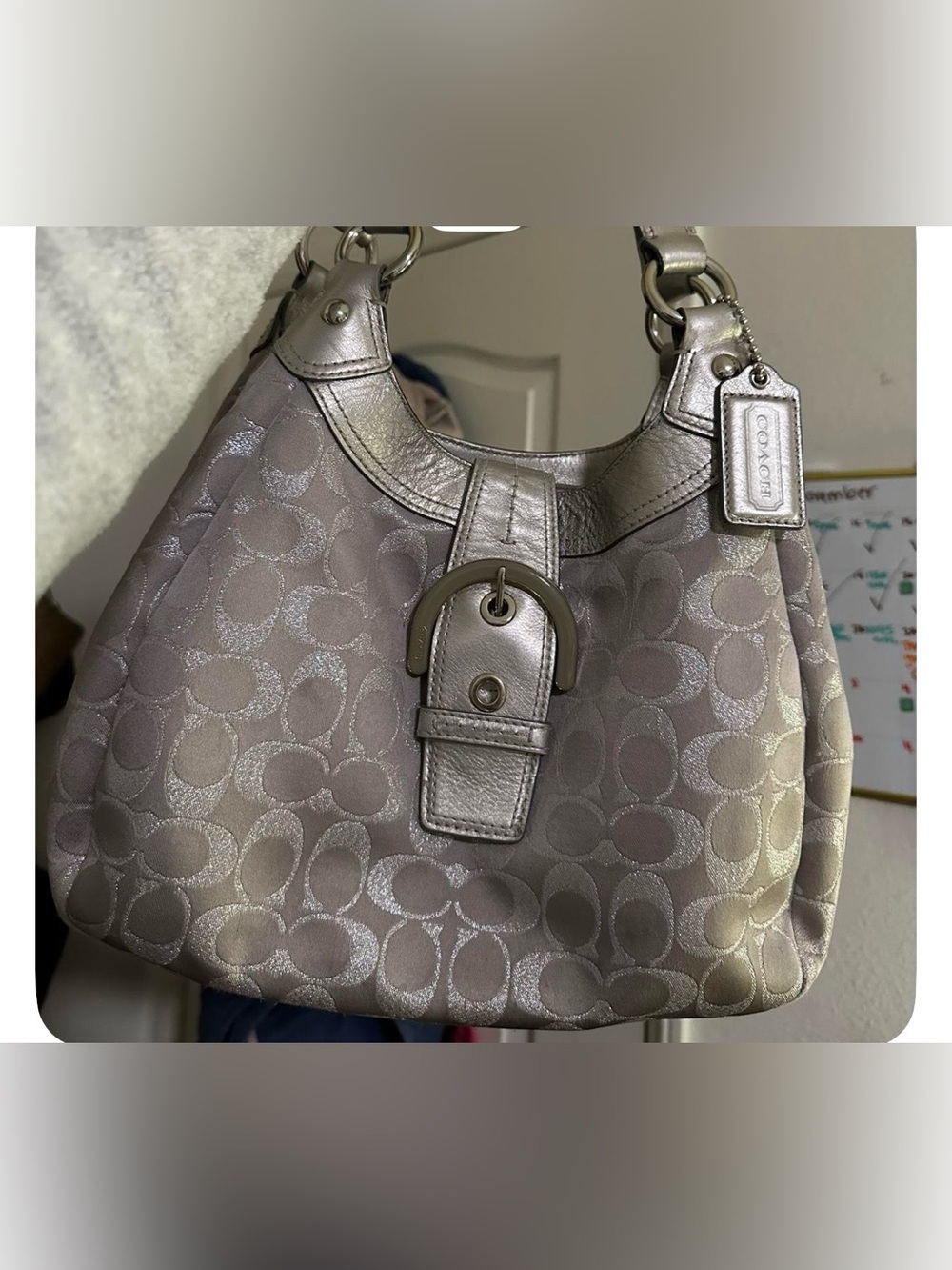 Coach Metallic Silver Signature Shoulder Bag